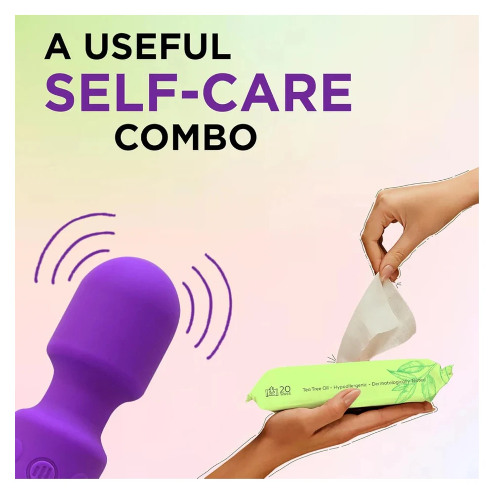 Personal Massager & Intimate Wipes Combo Body Safe | Anti-Bacterial | Dermat Tested (Free Size)
