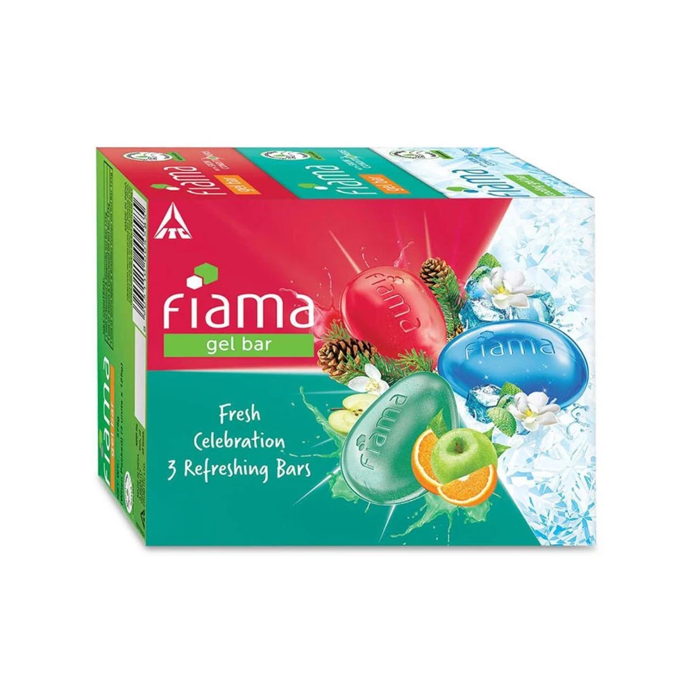 Fiama Gel Bathing Bar Fresh Celebration pack, with 3 unique gel bars, with skin conditioners for moisturized skin, 125g soap (Pack of 3)