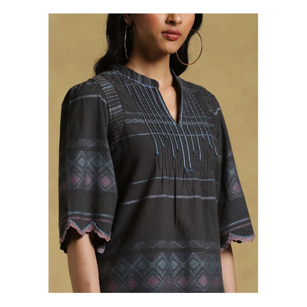 Black Ethereal Yarn-Dyed Cotton Kurti