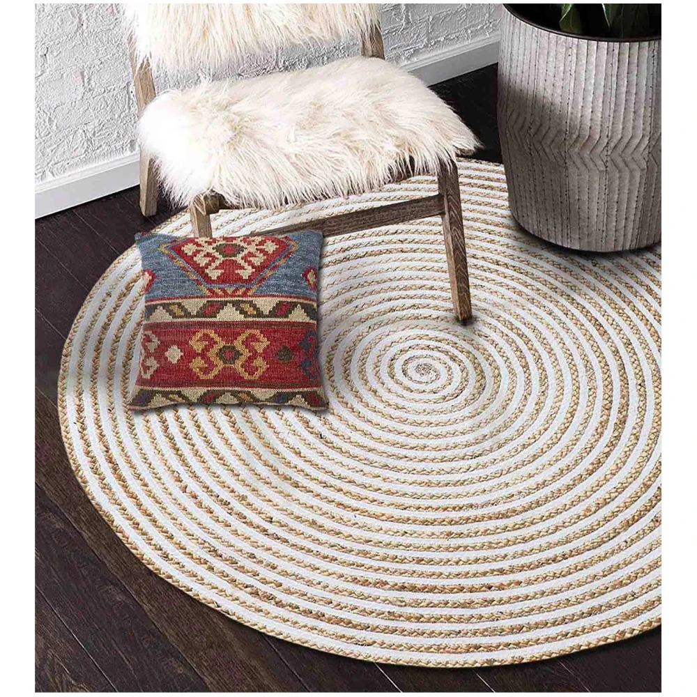 Brown Geometric Jute 3 ft x 3 ft Hand Tufted Round Carpet