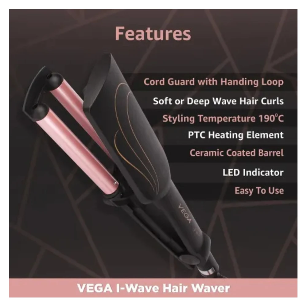 Vega I-Wave Hair Waver with PTC Heating Element | Black (VHWR-01)