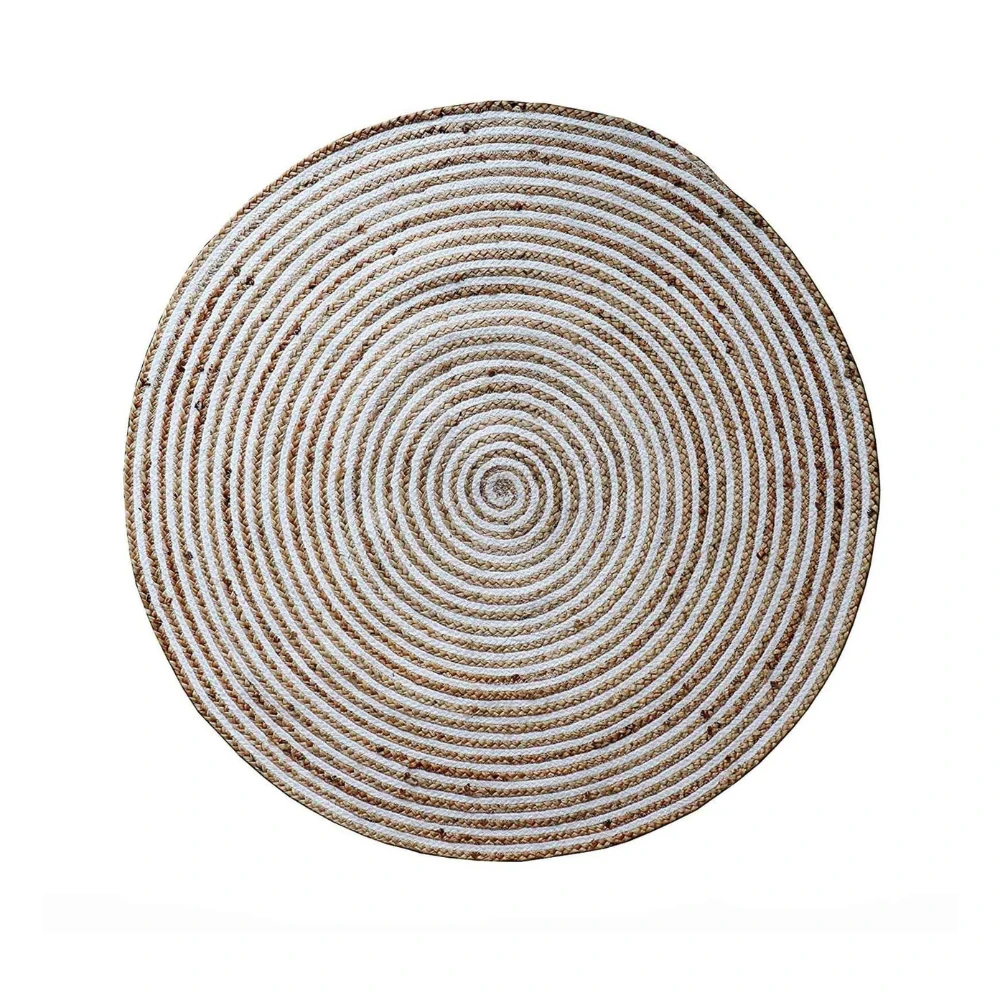 Brown Geometric Jute 3 ft x 3 ft Hand Tufted Round Carpet (Size-)