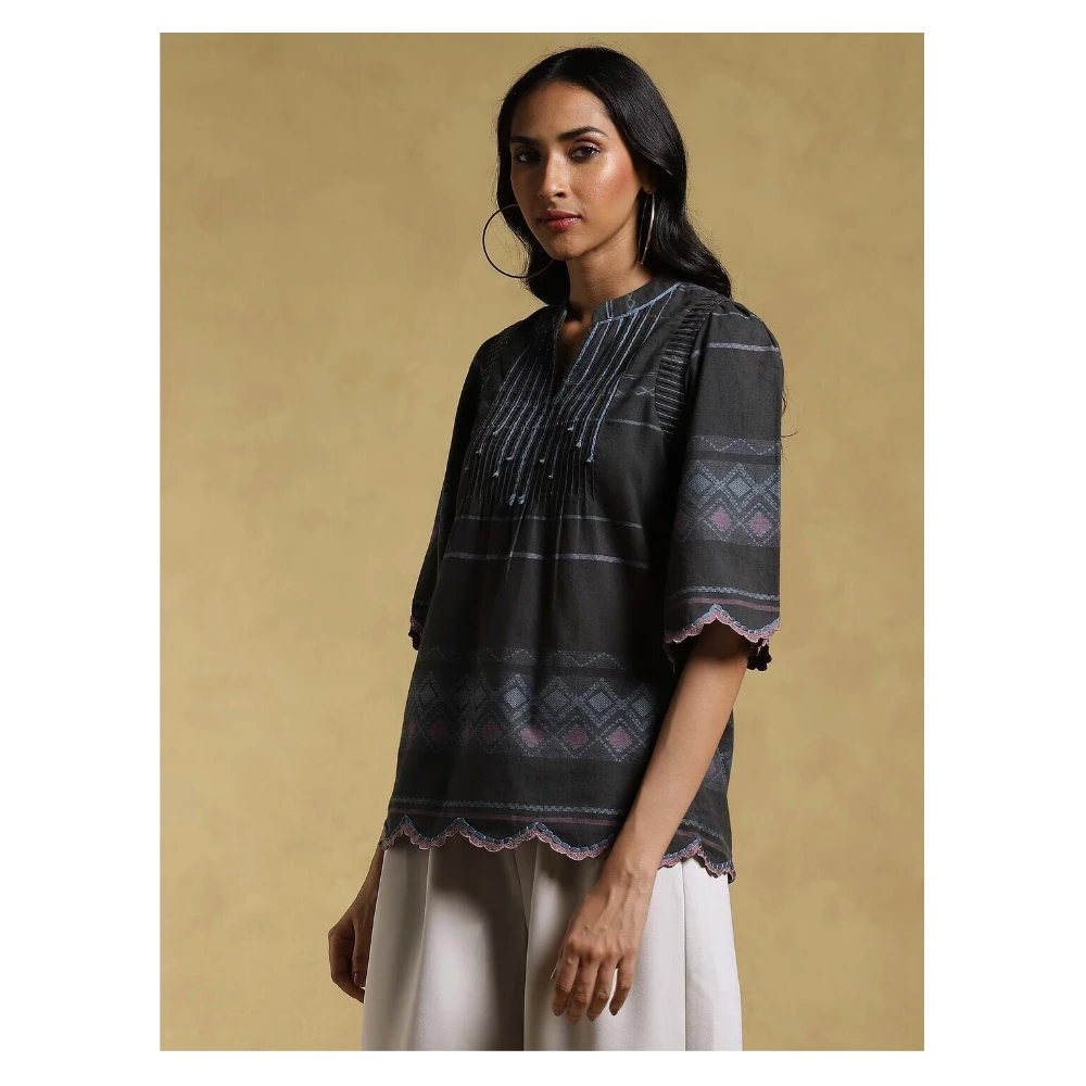 Black Ethereal Yarn-Dyed Cotton Kurti