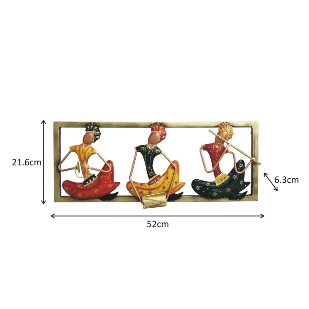 Rajasthani Musicians Multicolour Iron Wall Art (Length : 52.07  Width : 6.35  Height : 21.59)