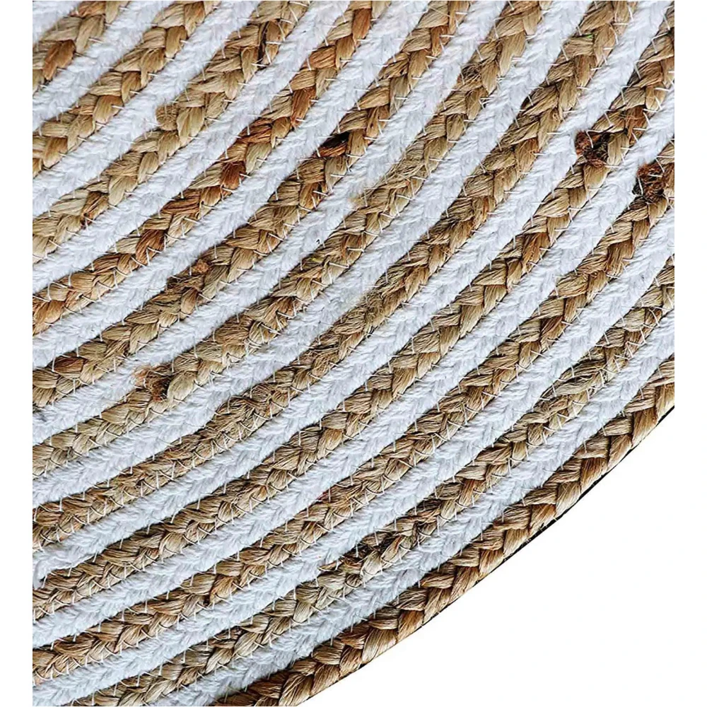 Brown Geometric Jute 3 ft x 3 ft Hand Tufted Round Carpet (Size-)