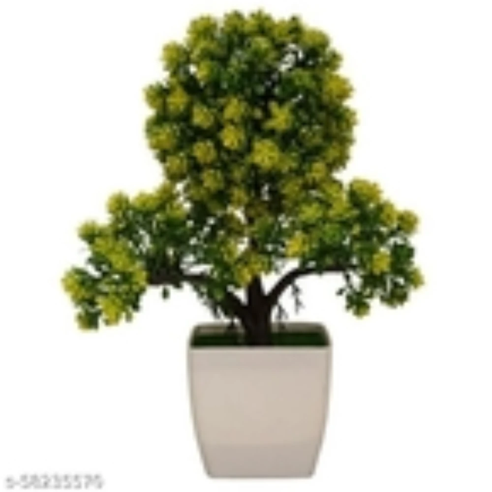 Amflix Artificial Bonsai Plant With Pot Yellow (Product Breadth: 11 cm Product Height: 26 cm Product Length: 23 cm)