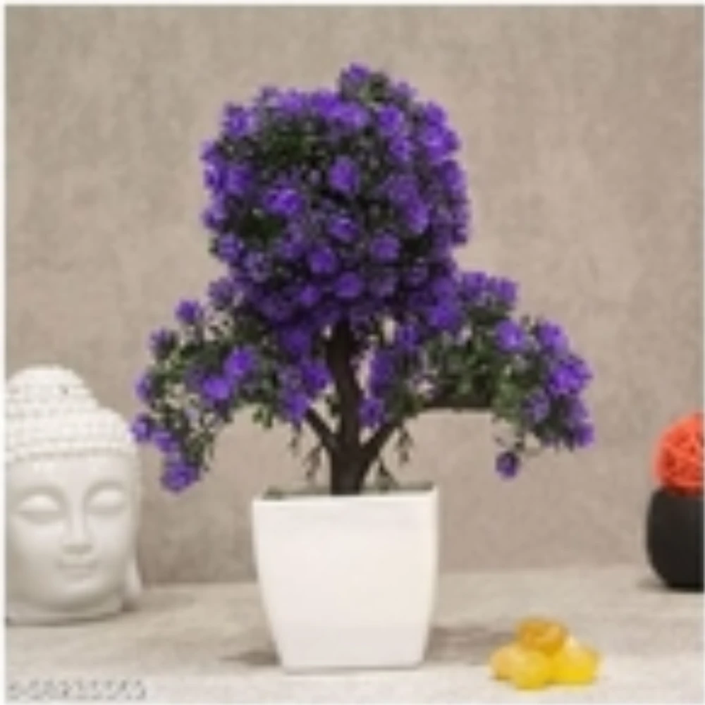 Amflix Artificial Bonsai Plant With Pot Purple (Product Breadth: 11 cm Product Height: 26 cm Product Length: 23 cm)