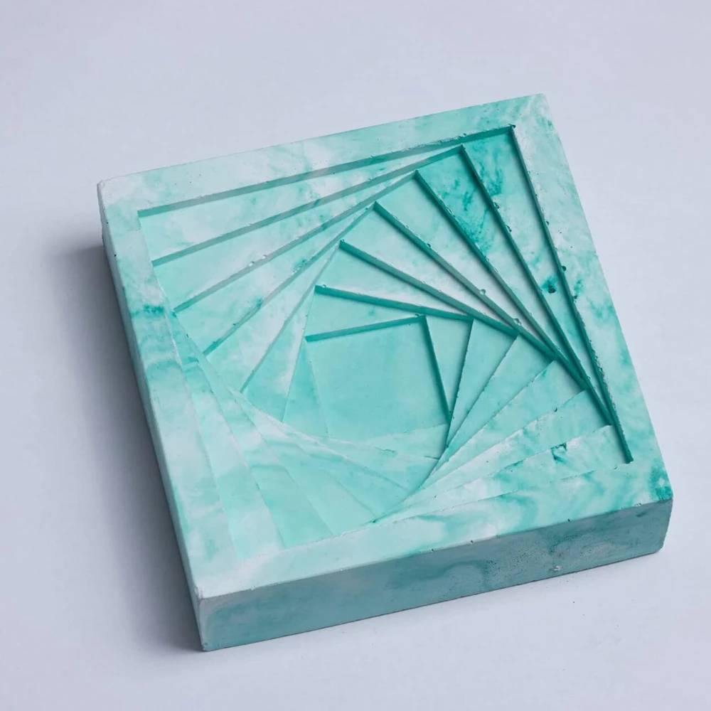 GREYT Designer Geometric Stepped Ashtray for Home |office |car | Indoor & Outdoor Concrete Material (Mint Marble) (Mint Marble Color-13X13X4cm)