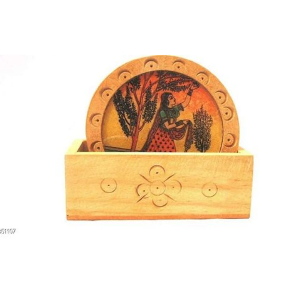 Wooden Antique Beautiful Tea Coffee Coaster Set - Home Decor (Bullock Cart Shaped Tea)