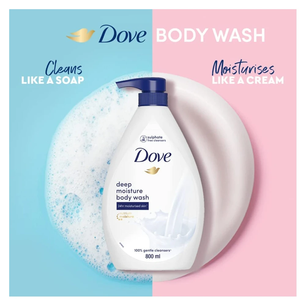 Dove Deeply Nourishing Body Wash, With Exfoliating Beads For Softer, Smoother Skin, 800 ml (Packaging May Vary)