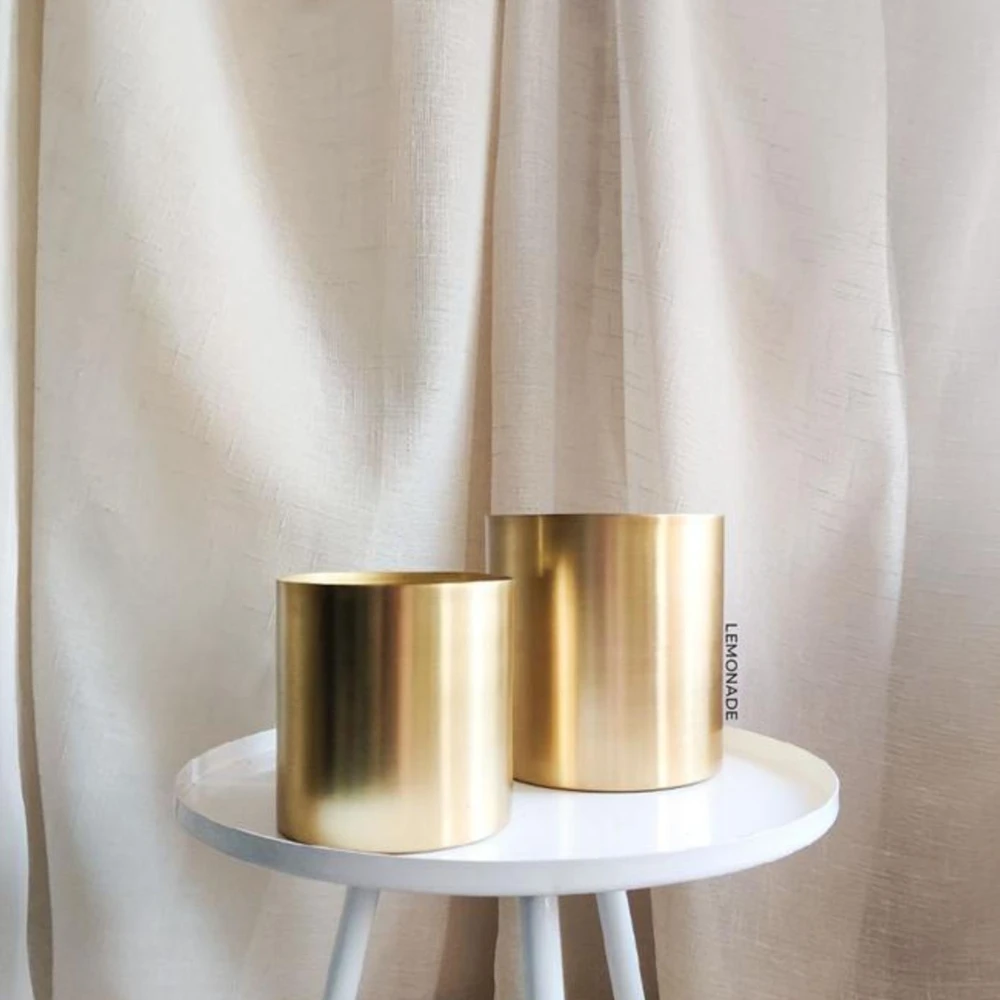GOLD PLANTERS - SET OF 2 (The small one: H - 4 Inches D - 3.75 Inches The big one: H - 5 Inches D - 4.75 Inches)