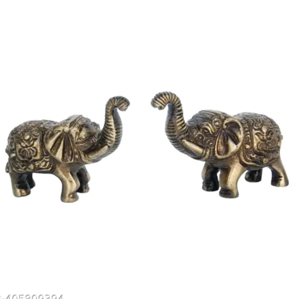 Aakrati Elephant Pair of Brass In Antique Finish New Showpieces