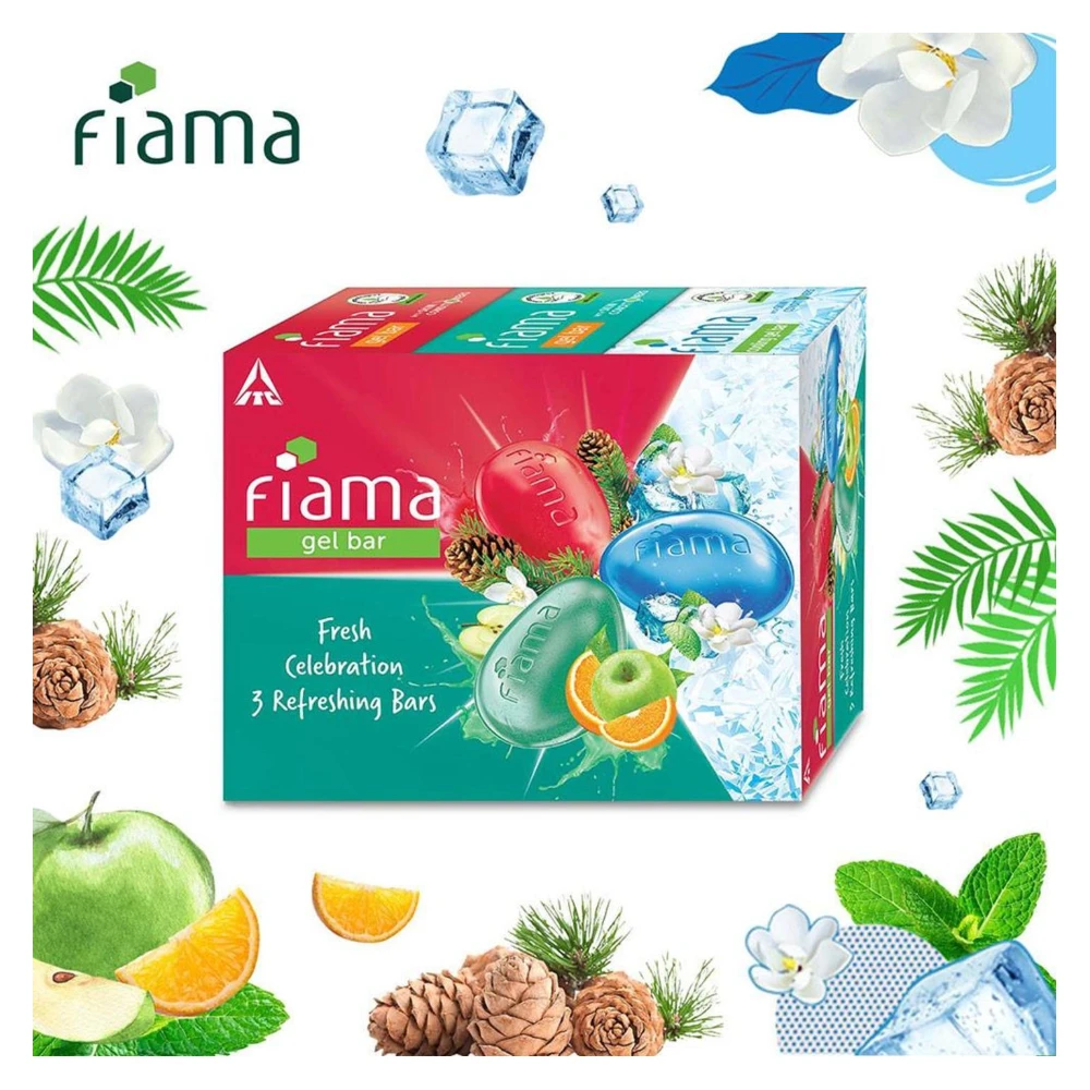 Fiama Gel Bathing Bar Fresh Celebration pack, with 3 unique gel bars, with skin conditioners for moisturized skin, 125g soap (Pack of 3)
