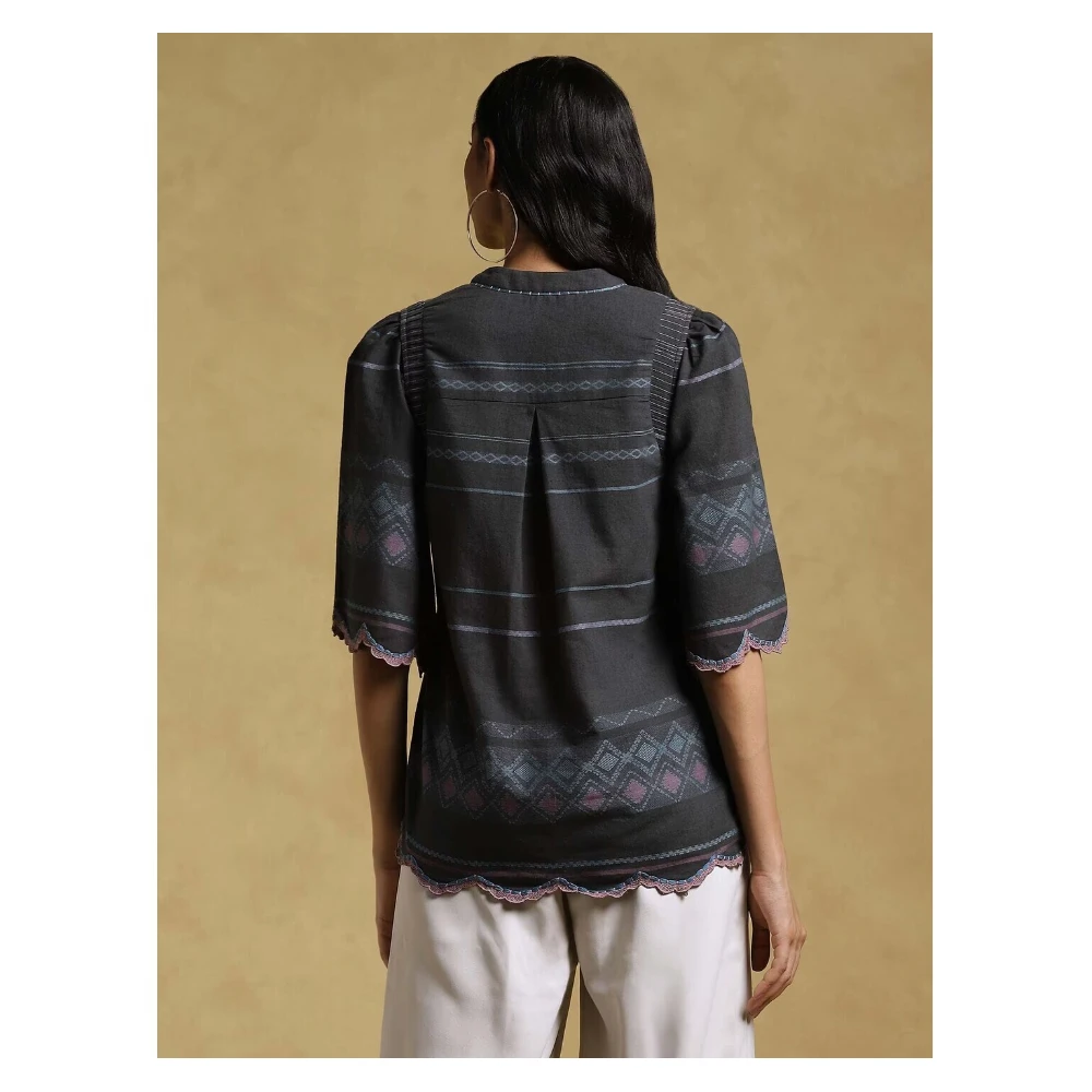 Black Ethereal Yarn-Dyed Cotton Kurti
