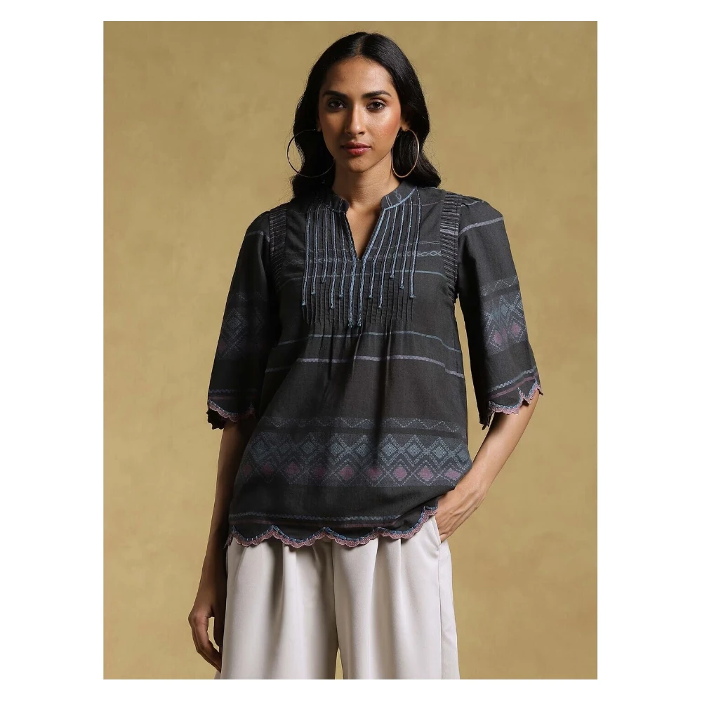 Black Ethereal Yarn-Dyed Cotton Kurti