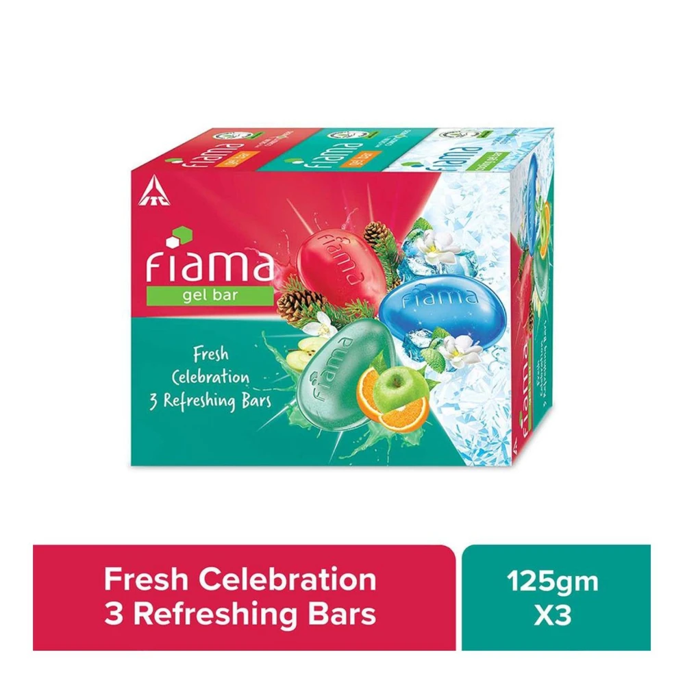 Fiama Gel Bathing Bar Fresh Celebration pack, with 3 unique gel bars, with skin conditioners for moisturized skin, 125g soap (Pack of 3)