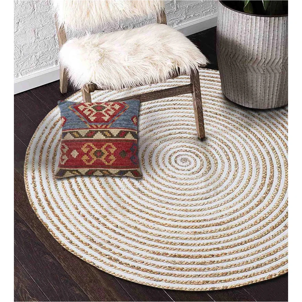 Brown Geometric Jute 3 ft x 3 ft Hand Tufted Round Carpet