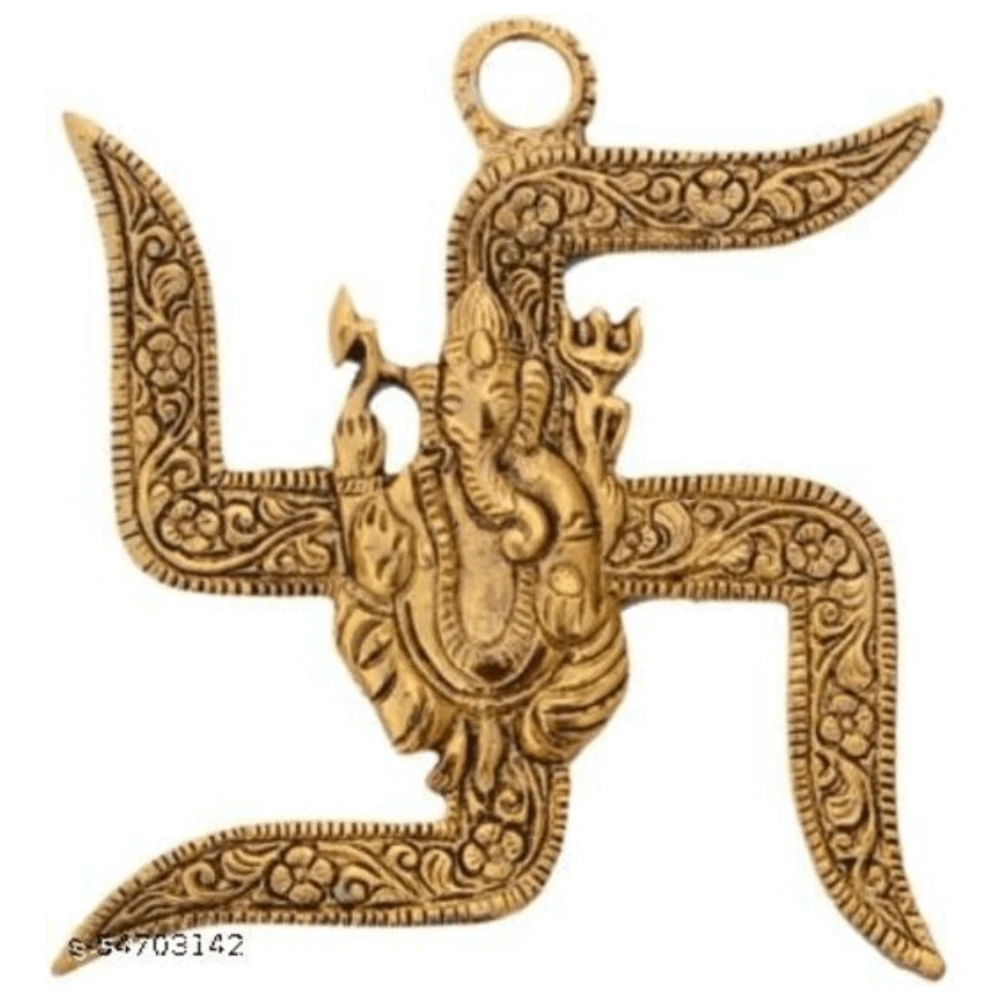 Kriwin GOLDEN GANESH-ON SWASTIK Decorative Showpiece - 9 cm (Brass, Gold) Other Dimension 9*9*1