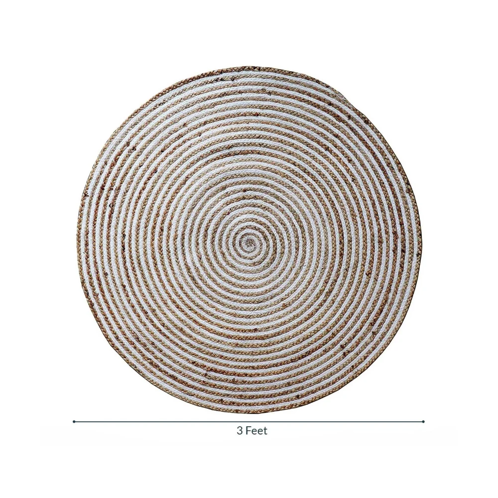 Brown Geometric Jute 3 ft x 3 ft Hand Tufted Round Carpet (Size-)