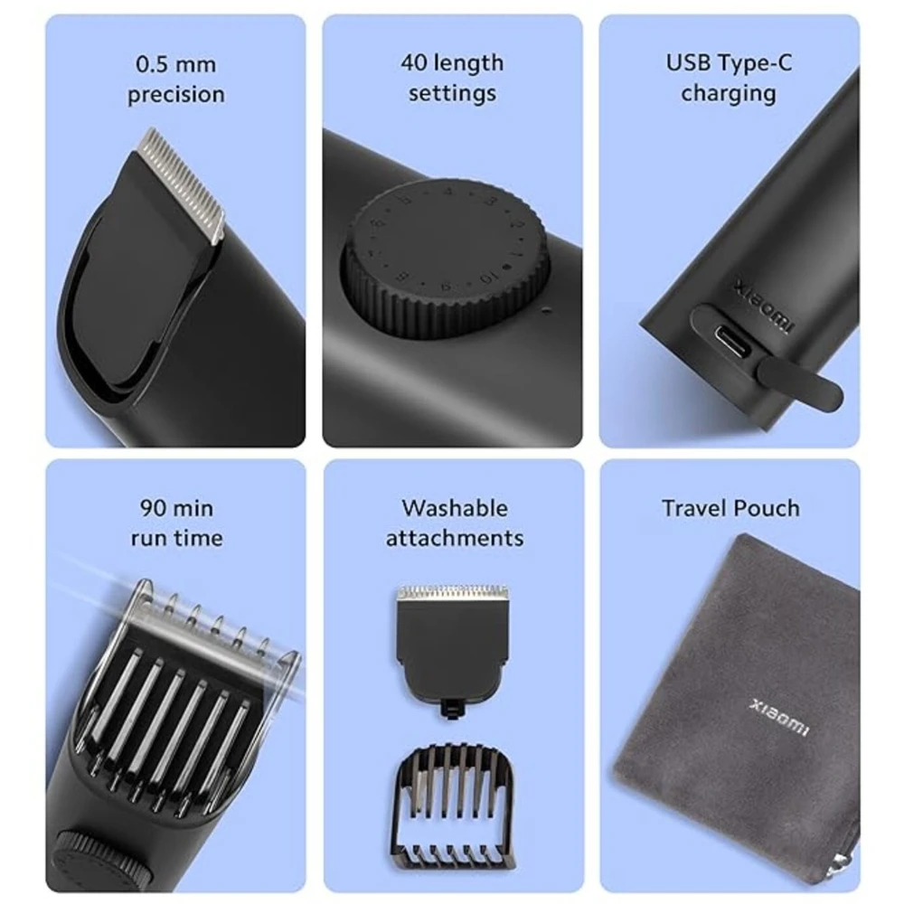 MI Xiaomi Beard Trimmer for Men 2C With High Precision Trimming | 2 Beard Comb | USB Type-C | Fast Charging | 0.5mm Precision | 40 Length Settings | 90 Min Run Time, Black
