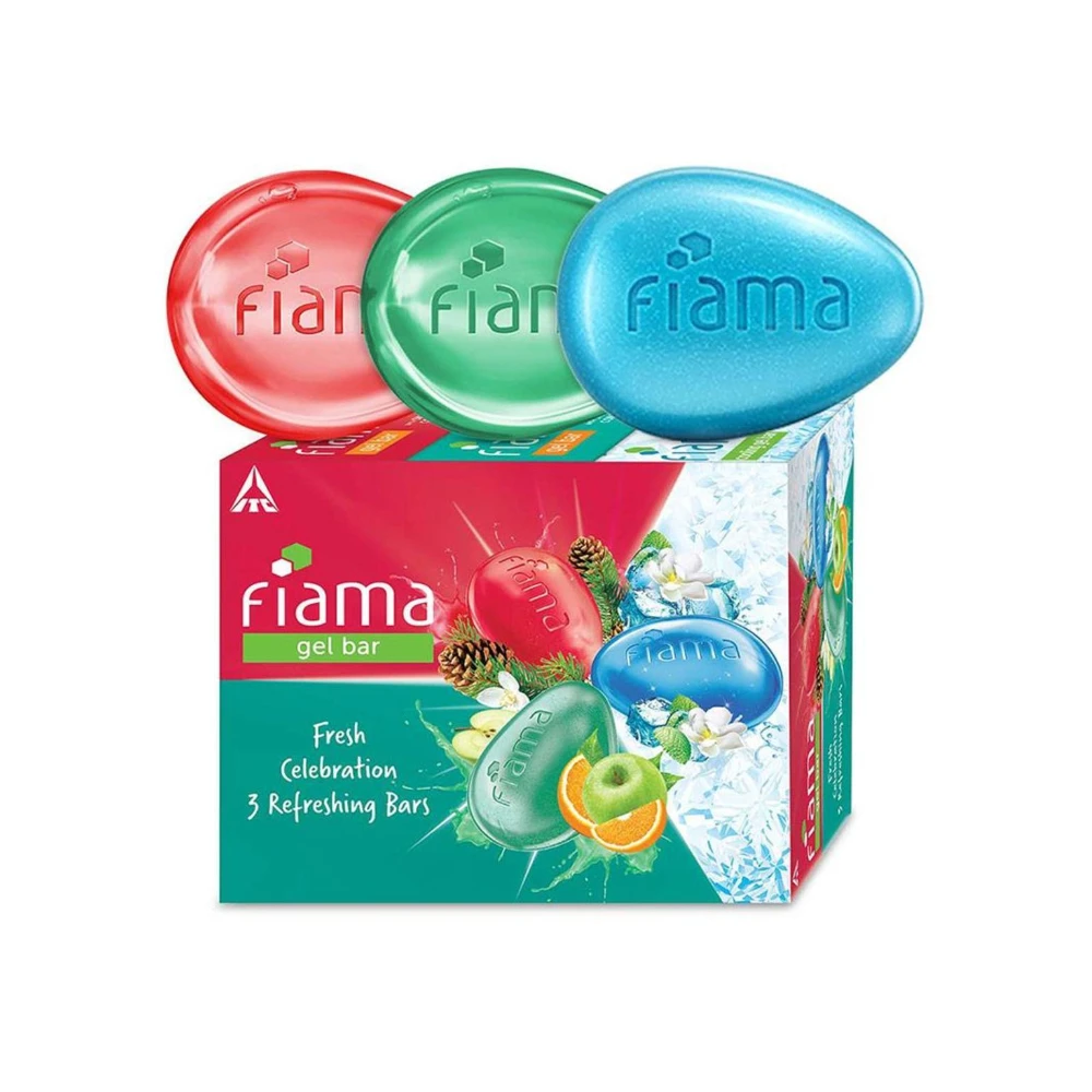 Fiama Gel Bathing Bar Fresh Celebration pack, with 3 unique gel bars, with skin conditioners for moisturized skin, 125g soap (Pack of 3)