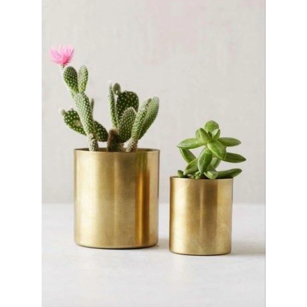 GOLD PLANTERS - SET OF 2 (The small one: H - 4 Inches D - 3.75 Inches The big one: H - 5 Inches D - 4.75 Inches)