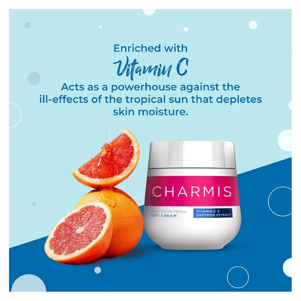 CHARMIS Charmis Daily Nourishing Soft Cream with Vitamin C, Saffron Extracts, and SPF 30 for glowing and moisturized skin, 200 ml