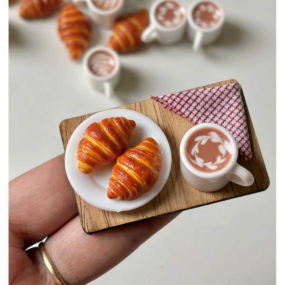 Miniature Croissant & Coffee Magnet