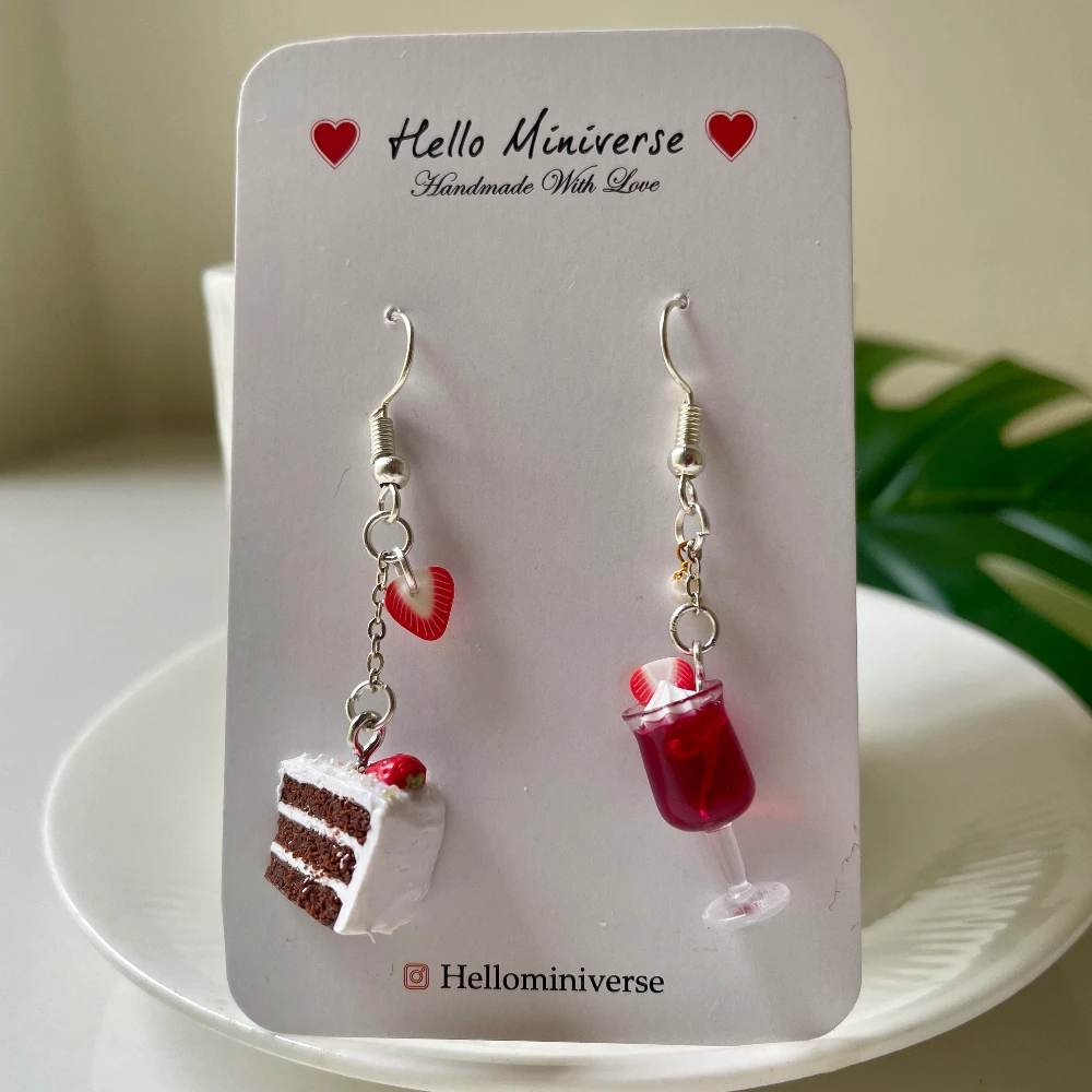 Miniature Pastry With Mocktail Drink Earrings