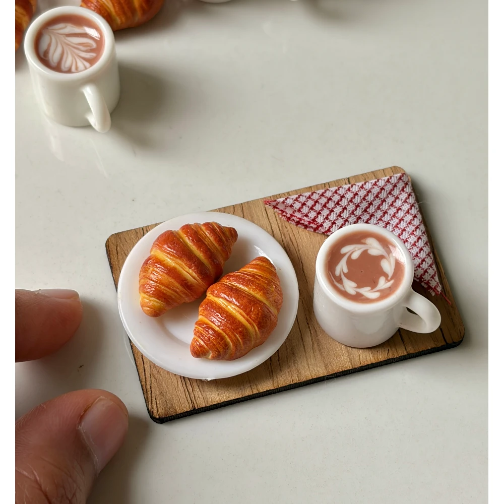 Miniature Croissant & Coffee Magnet