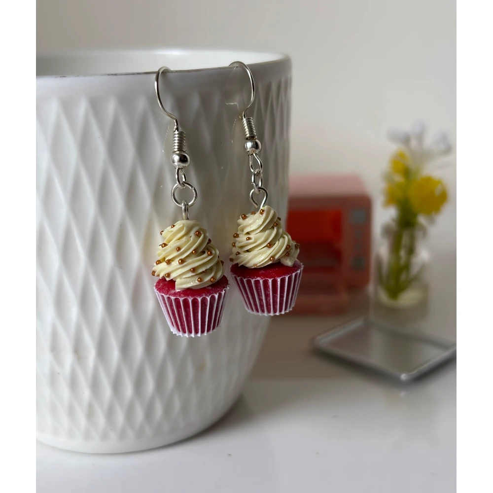 Miniature Red Velvet Cupcake Earrings