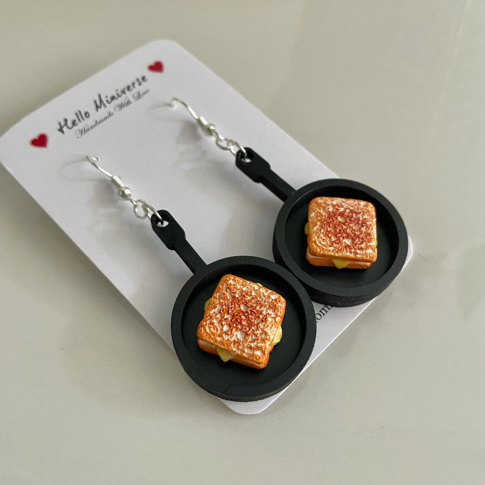 Miniature Frying Pan Sandwich Earrings