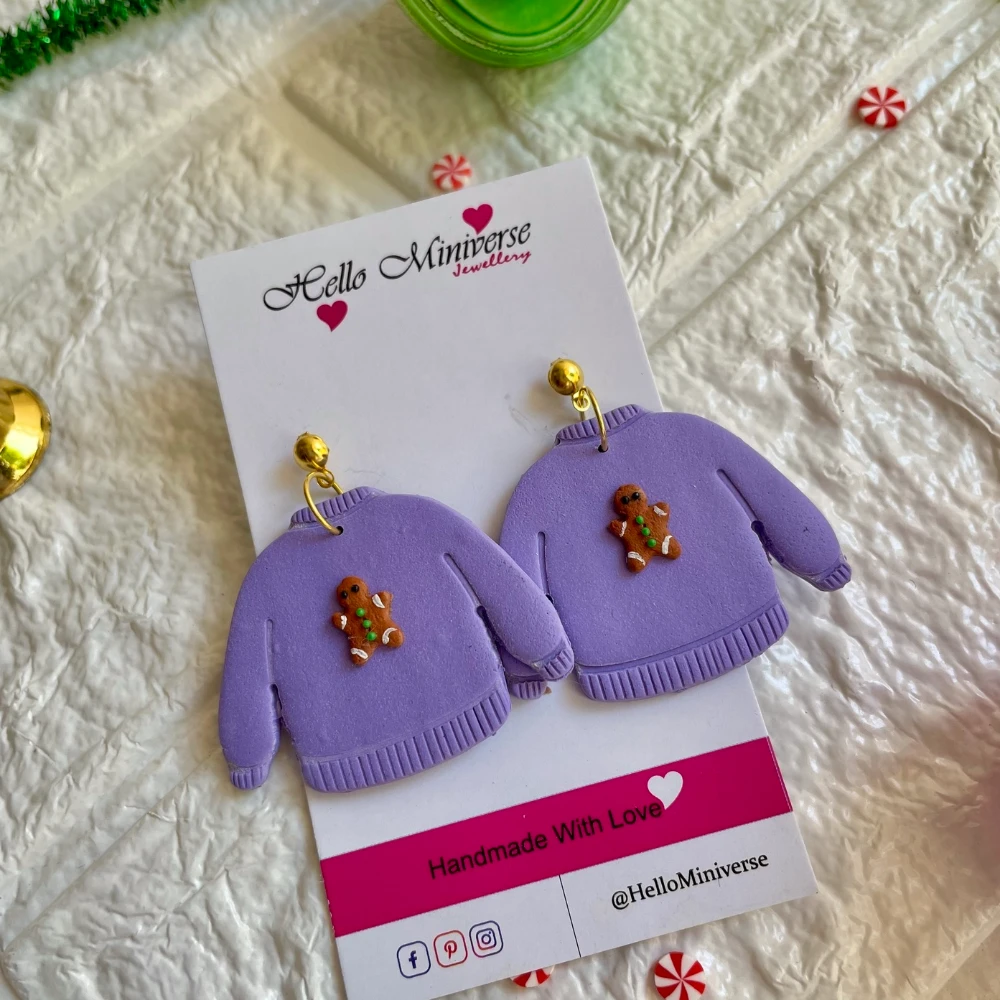 Christmas Jumper Purple Statement Earrings
