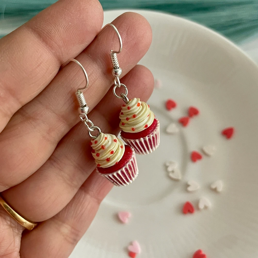 Miniature Red Velvet Cupcake Earrings
