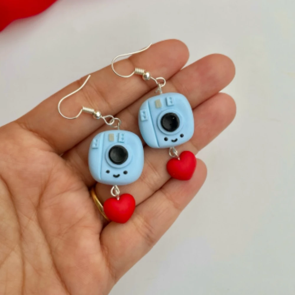Miniature Polaroid Camera Blue earrings