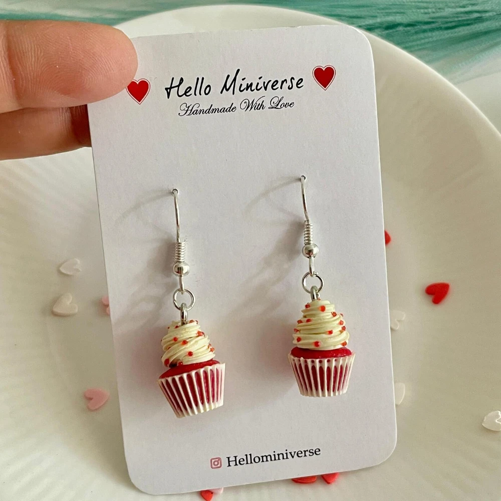 Miniature Red Velvet Cupcake Earrings