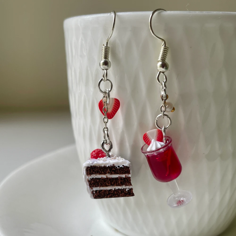 Miniature Pastry With Mocktail Drink Earrings