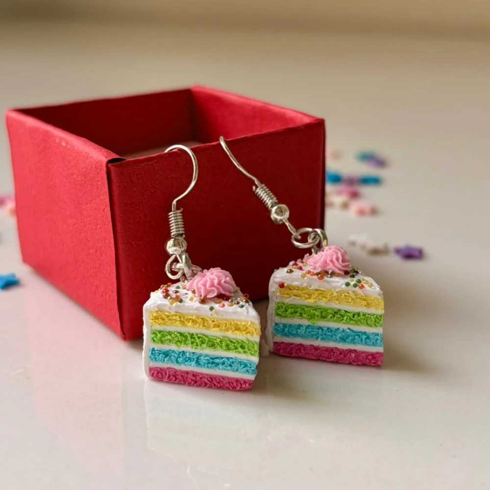 Miniature Rainbow Cake Earrings