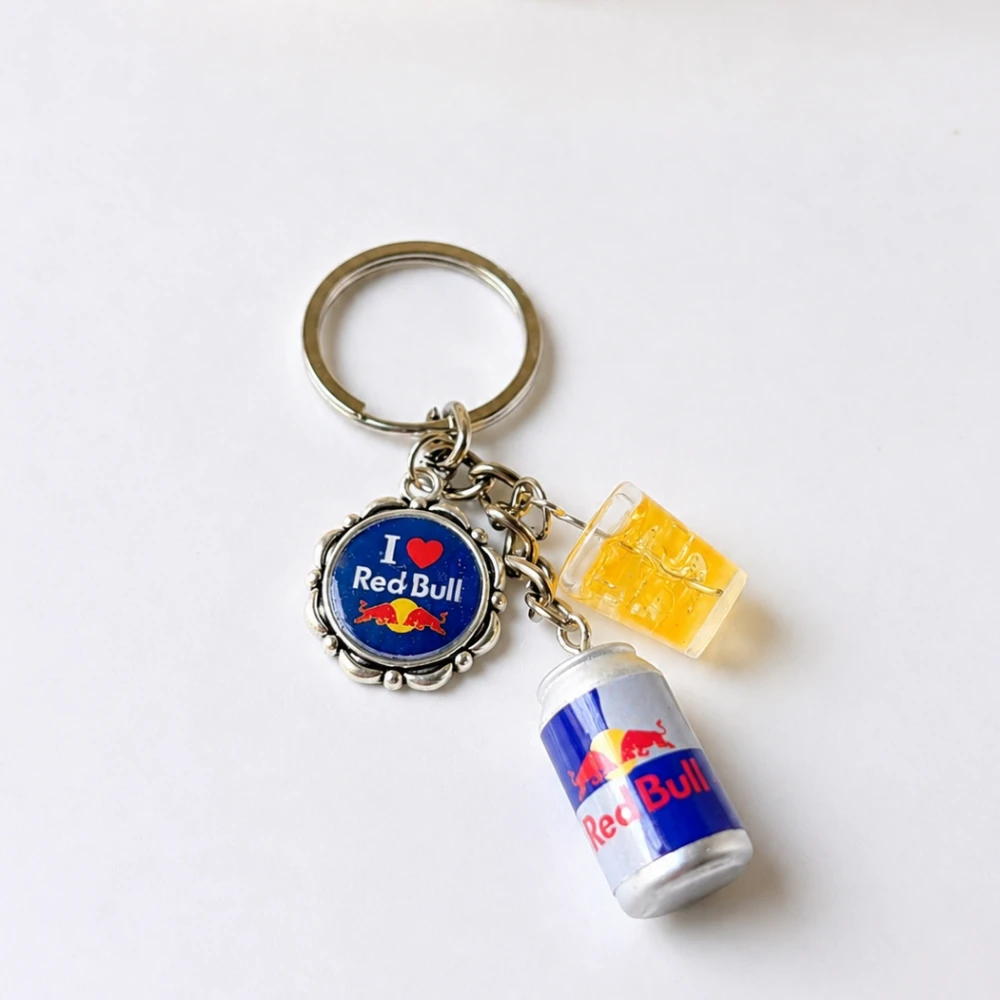 Miniature Red Bull Drink Keychain