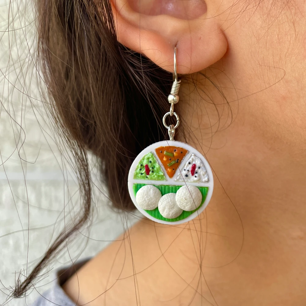 Miniature Idli Sambar Earrings