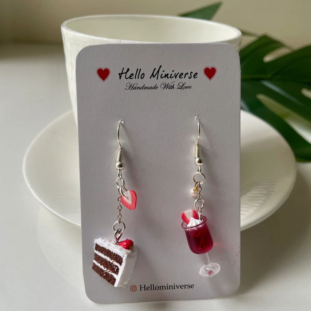 Miniature Pastry With Mocktail Drink Earrings