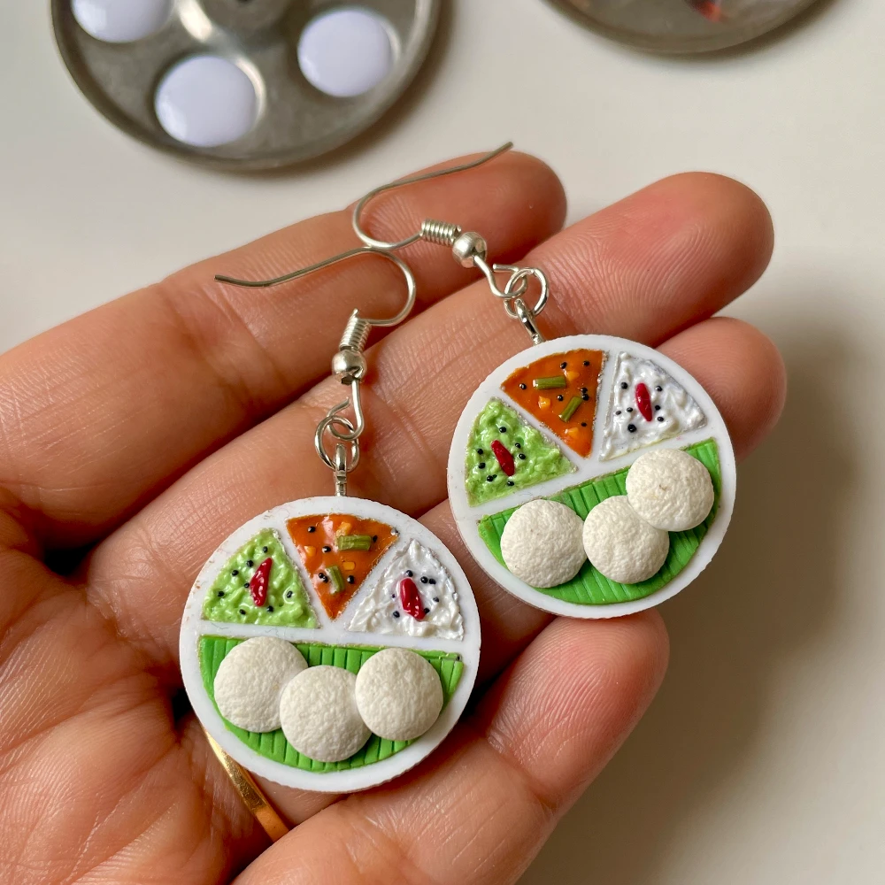 Miniature Idli Sambar Earrings
