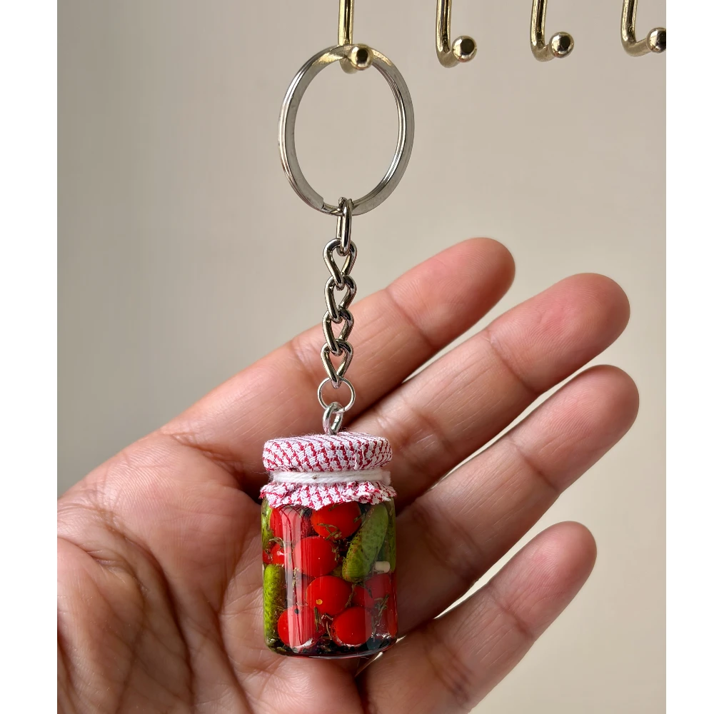 Miniature Pickle Jar Charm Keychain