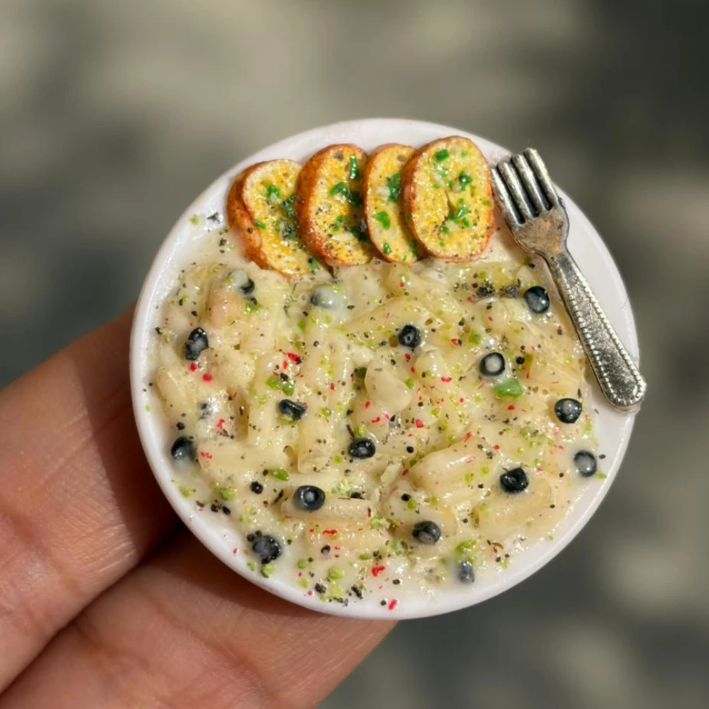 Miniature White Sause Pasta with Garlic Bread Fridge Magnet