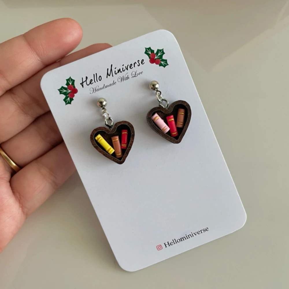 Miniature Heart Shape Bookshelf Earrings