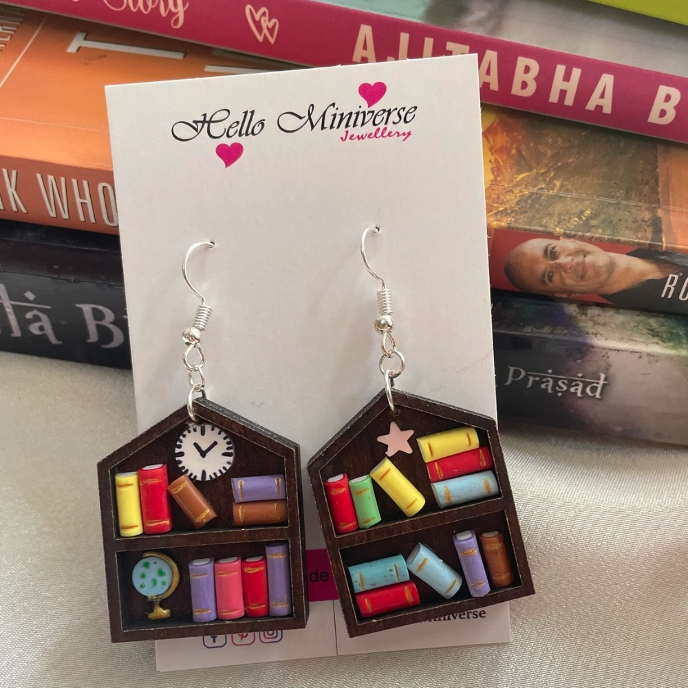 Miniature Sweet Home Bookshelf Earrings