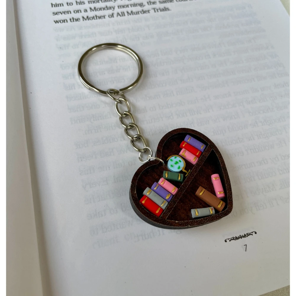 Miniature Heart Shape Bookcase Keychain