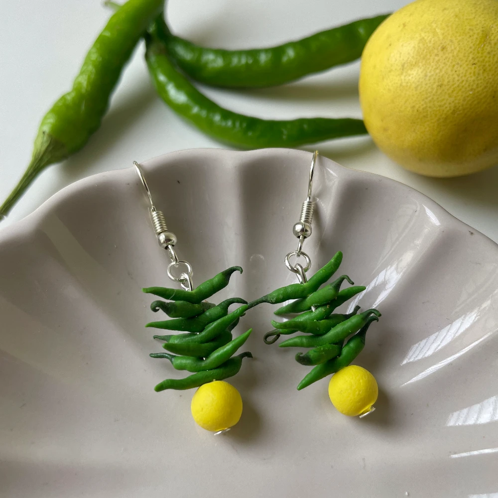 Miniature Nimbu Mirchi Nazar Battu Earrings