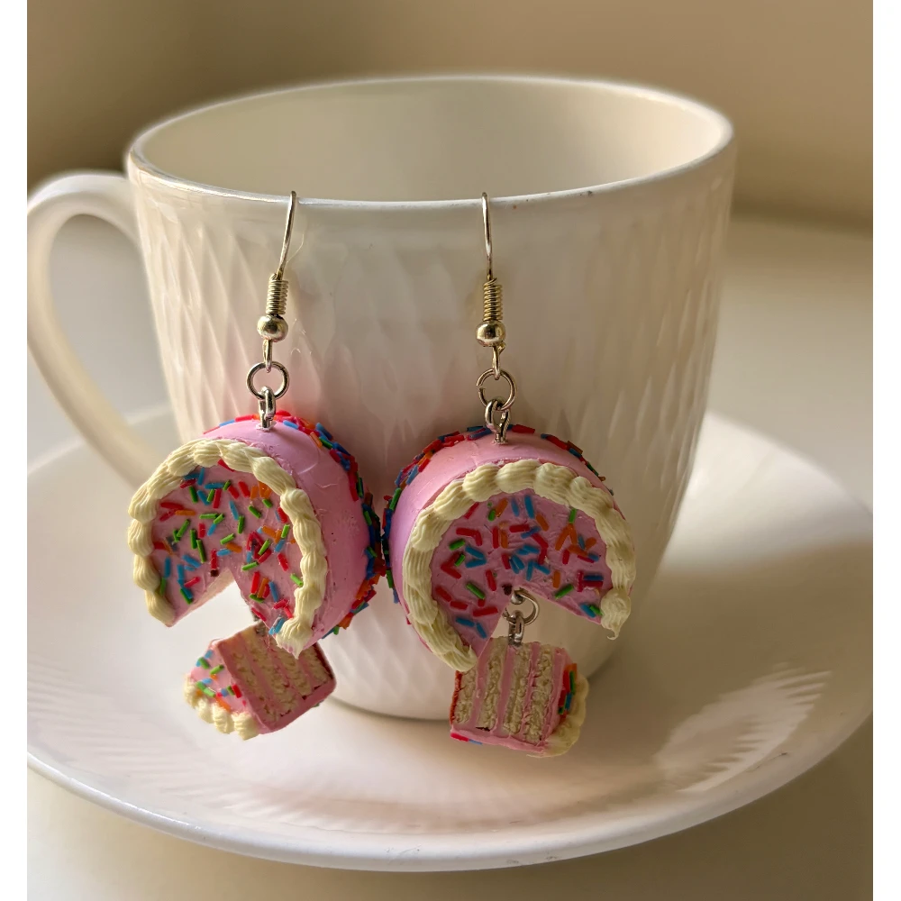 Miniature Pink Frosted Cake Slice Earrings