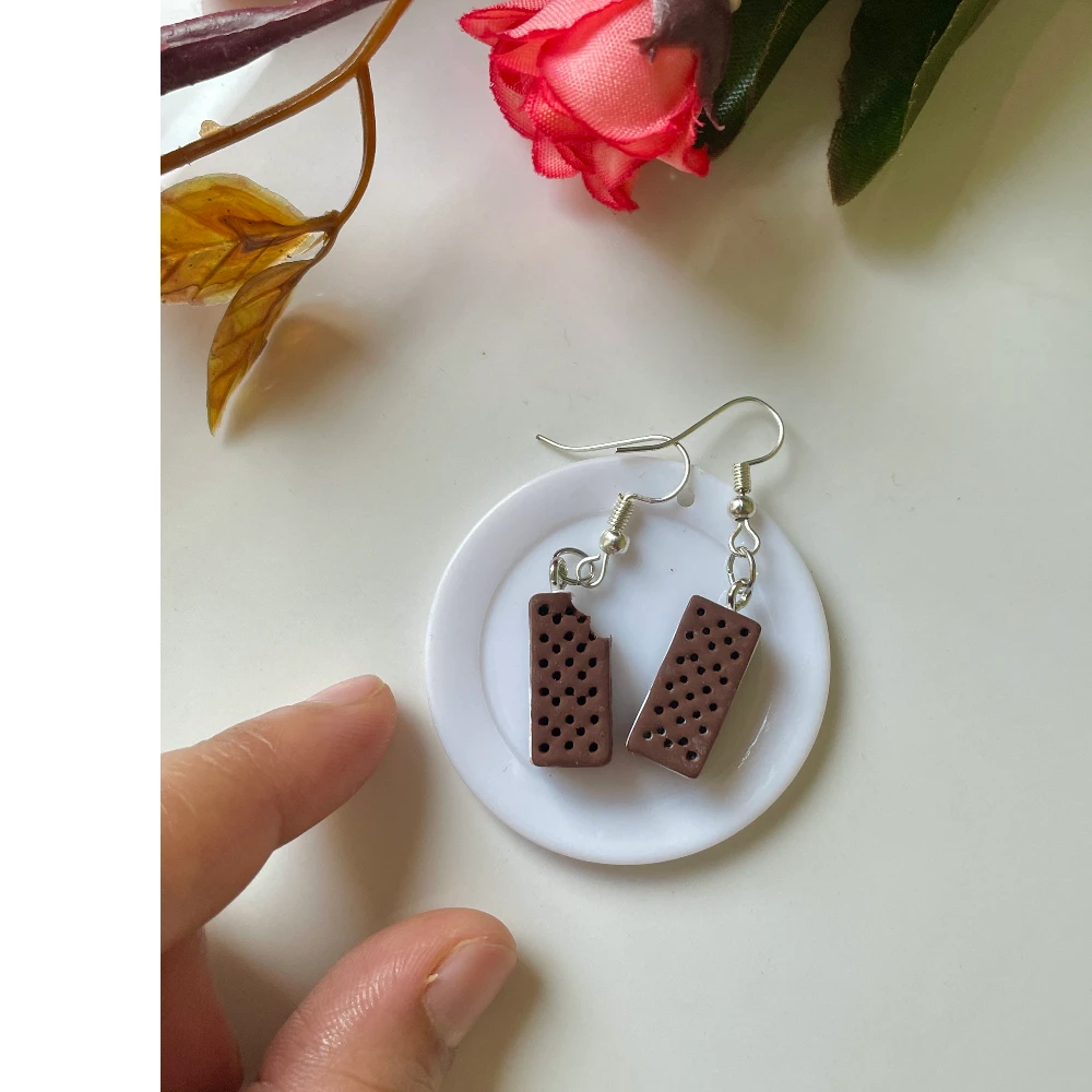 Miniature Chocolate Biscuit Earrings
